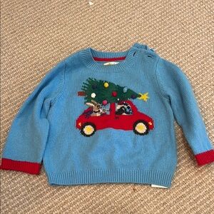 Baby Boden Blue Sweater with Festive Car Design